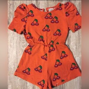 Girls Red Cherry Print One-Piece Romper
